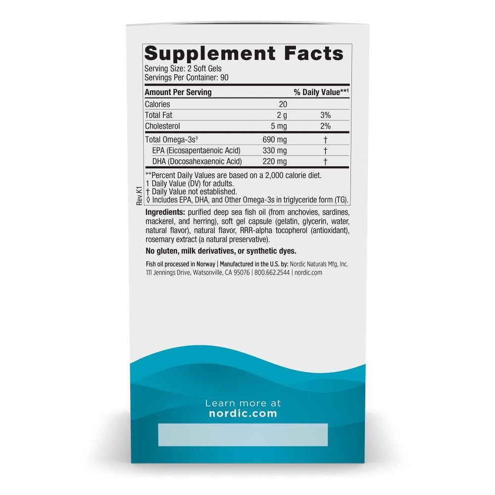 Nordic Naturals Omega-3 Fish Oil EPA & DHA Softgels Lemon 180 Count