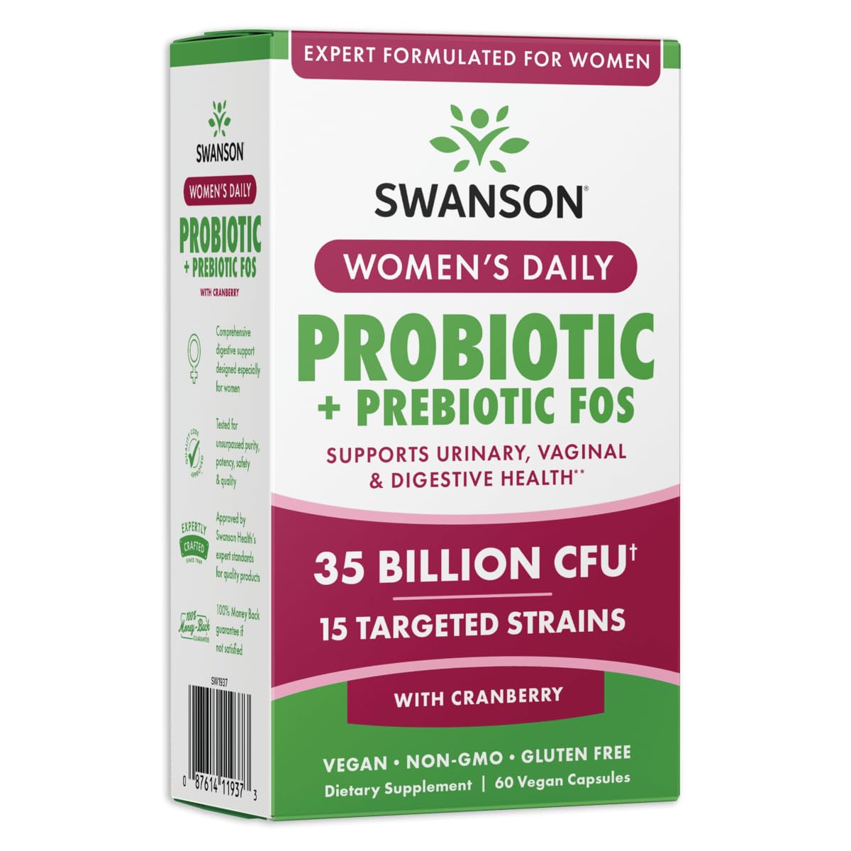 Swanson Women's Daily Probiotic with Prebiotic FOS Digestive Health Supplement Vegan Capsules 60 Count