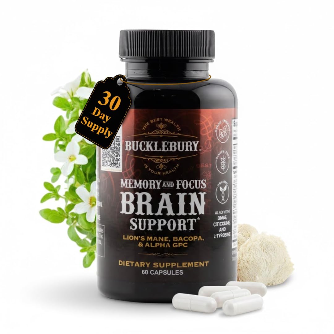 BUCKLEBURY Brain and Memory Nootropic Capsules with Bacopa & Alpha GPC, Cognitive Support & Focus, Vegan, 60 Capsules