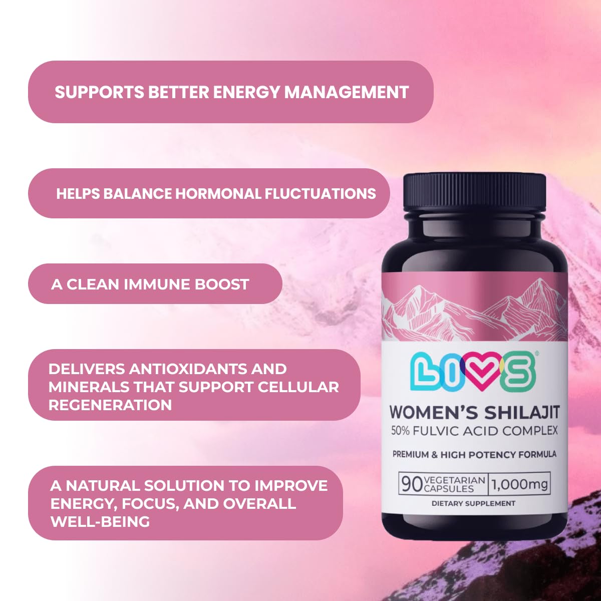 LIVS Shilajit Capsules 1000mg per Serving, 90 Capsules