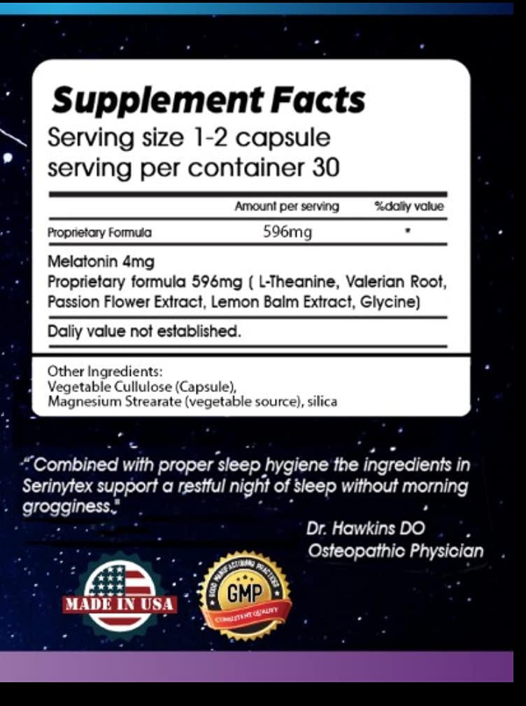 SERINYTEX Sleep Support for Adults with L-Theanine – Natural Sleep Support, Capsules, 60 Count
