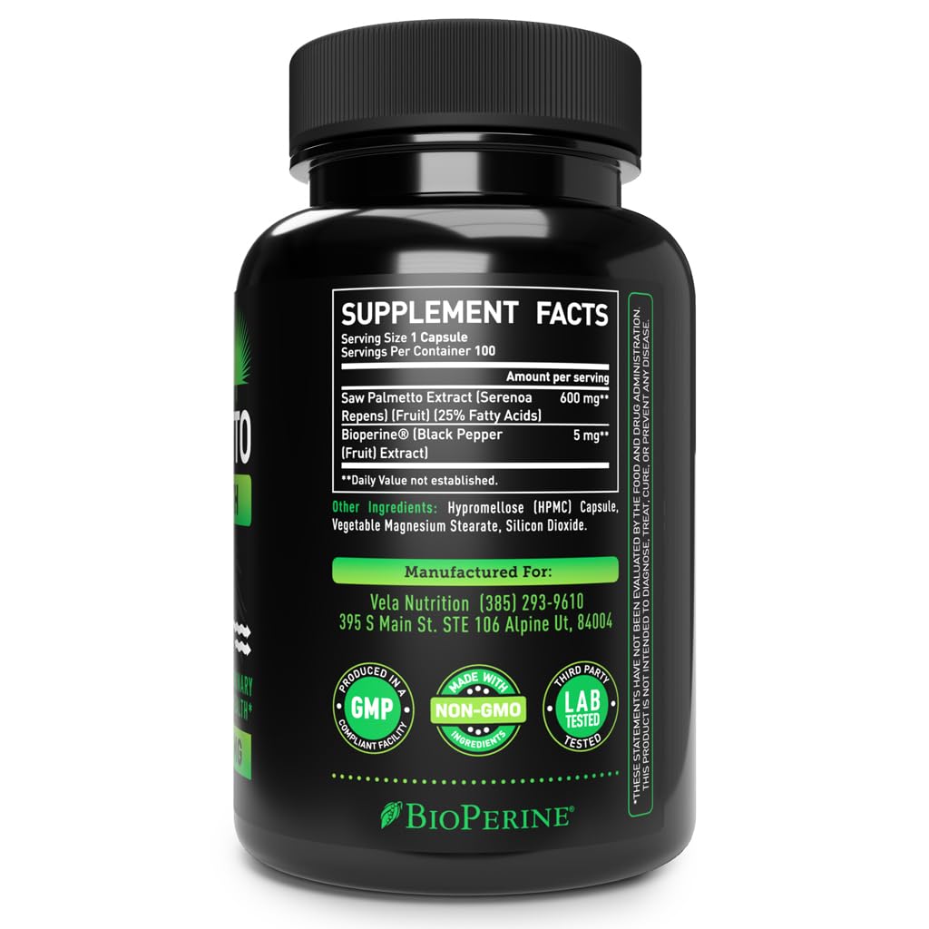 Véla Saw Palmetto 600mg Capsules, 100 Count