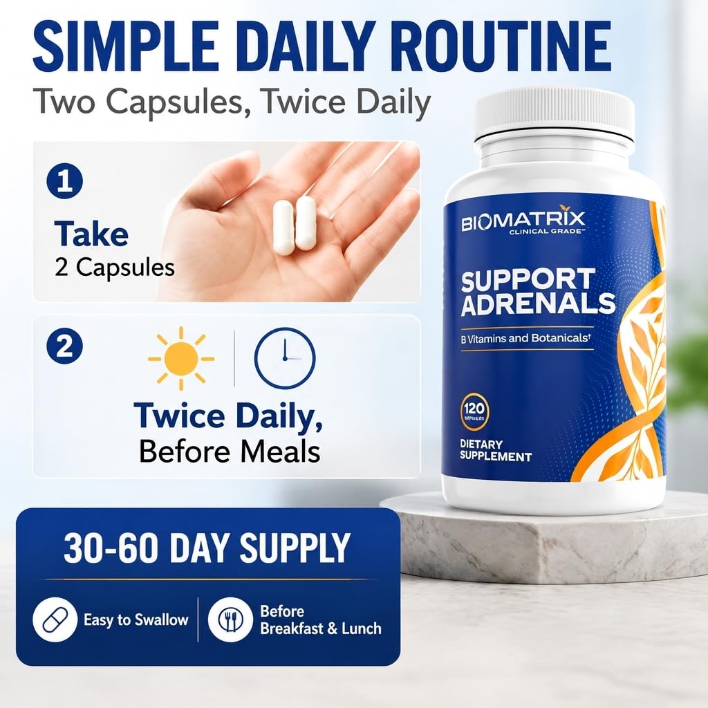 BioMatrix Adrenal Fatigue Supplement Cortisol Manager 5-MTHF B Vitamins Vitamin C Adaptogens Bioflavonoids DHEA Inositol 120 Capsules