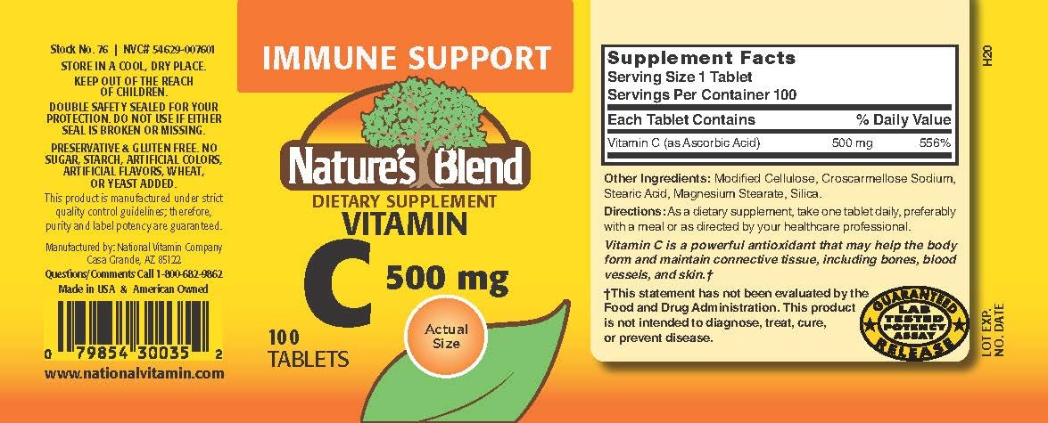 Nature's Blend Vitamin C 500 mg Tablet, 100 Tablets