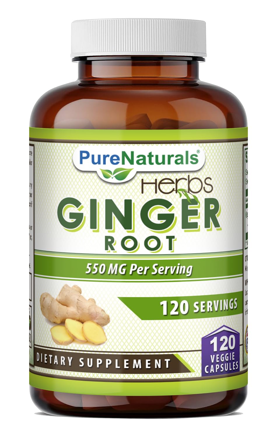 Pure Naturals Ginger Root Supplement 550mg Capsules, 120 Count