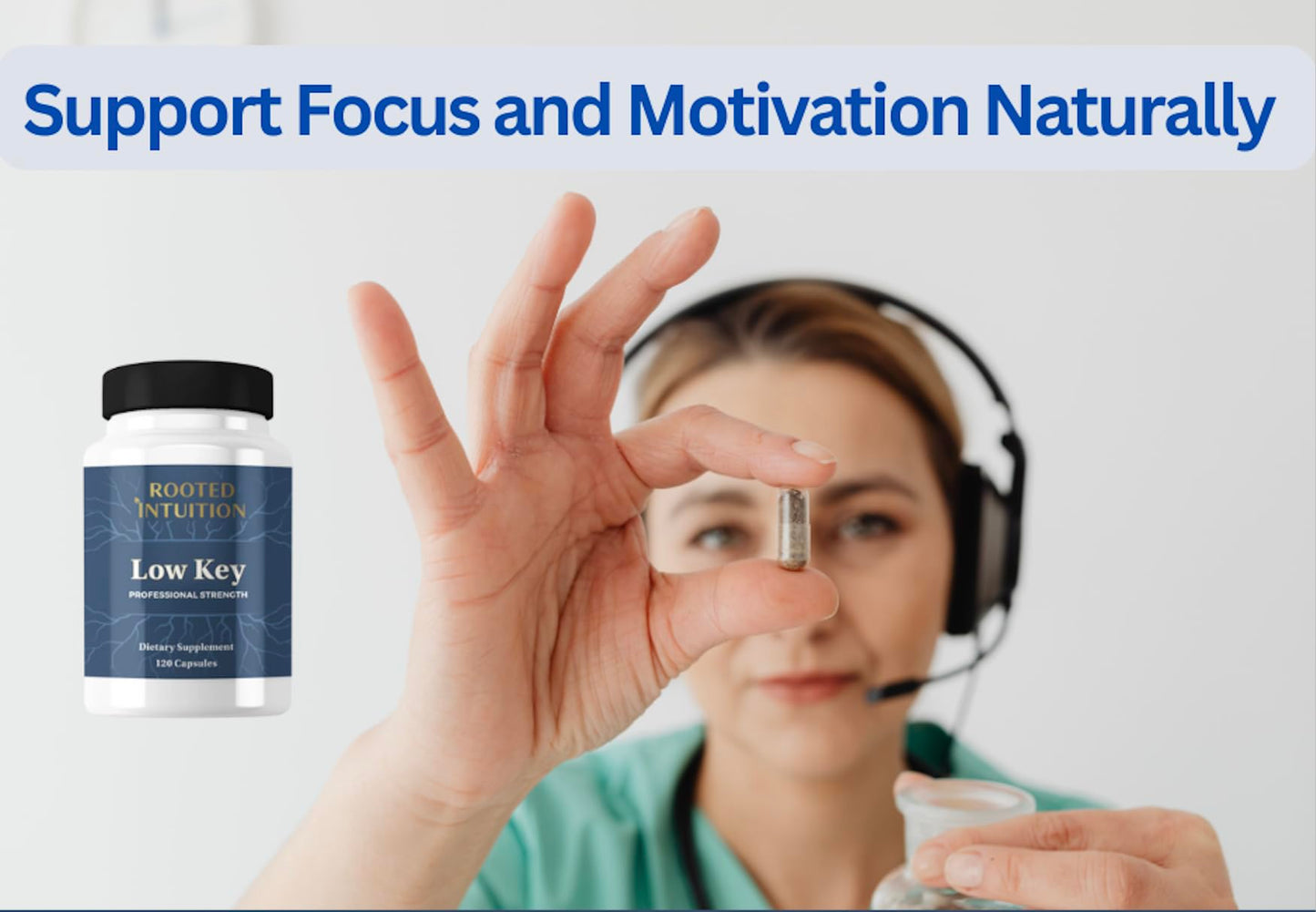 Rooted Intuition Low Key Calm & Mood Support Supplement, Amino Acid + B-Vitamin Complex, Capsules, 120