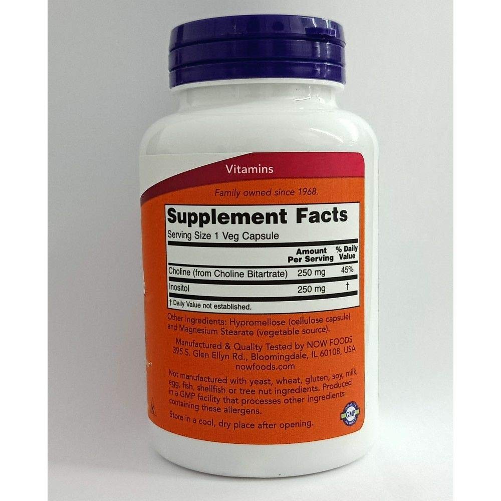 NOW Foods Choline and Inositol 500mg Capsules, 200 Count