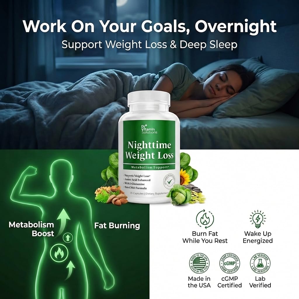 DR VITAMIN SOLUTIONS Nighttime Fat Burner for Women & Men, Sleep Support - Night Shred Diet Aid Capsule, 35 Count