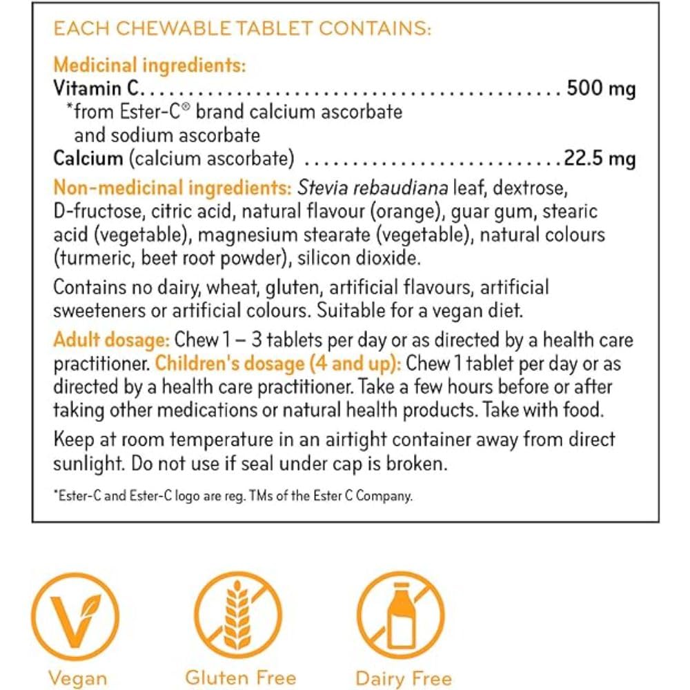 SISU Ester-C 500 mg Orange Tablets, 90 Count