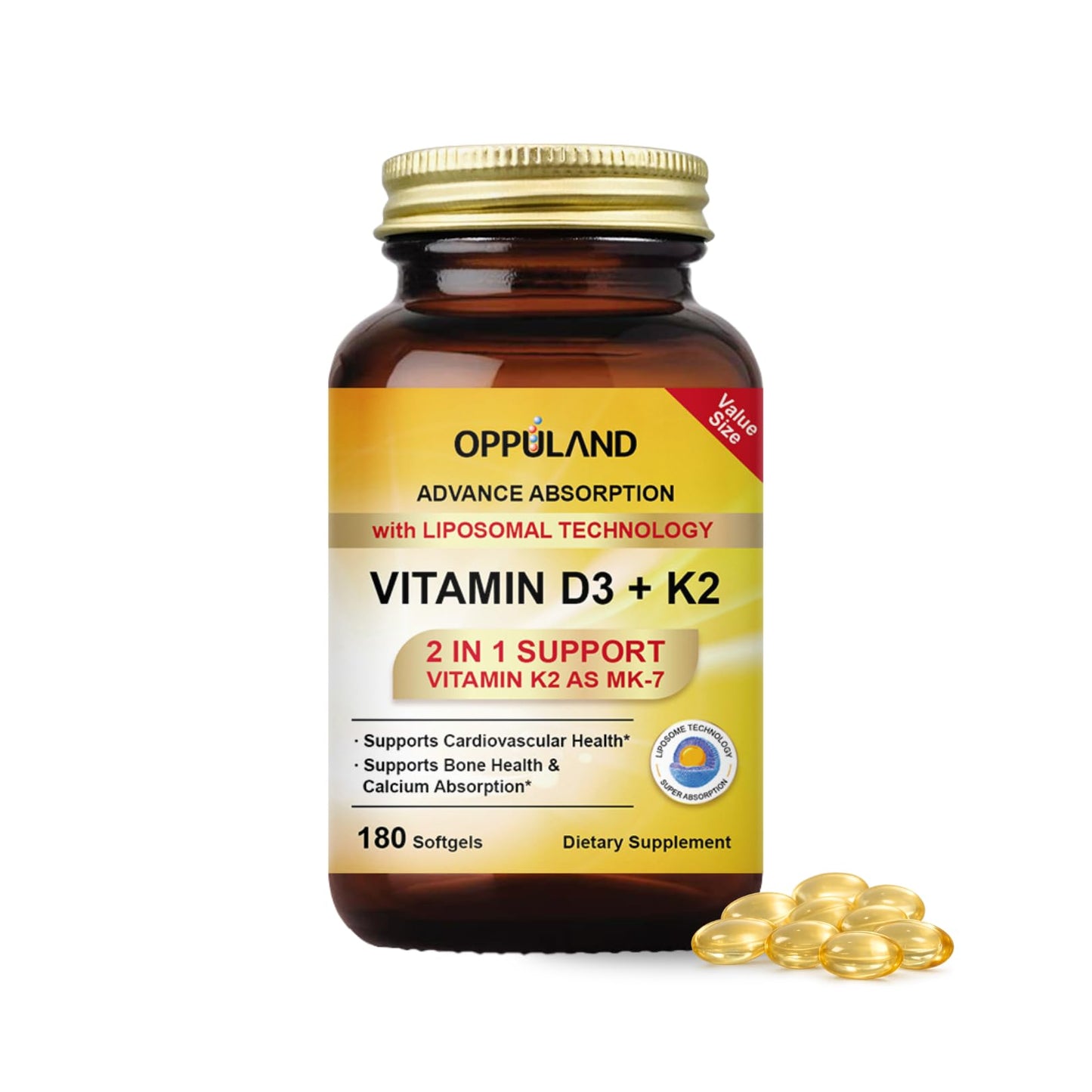 oppuland Vitamin D3 + K2 5000 IU Softgels 180