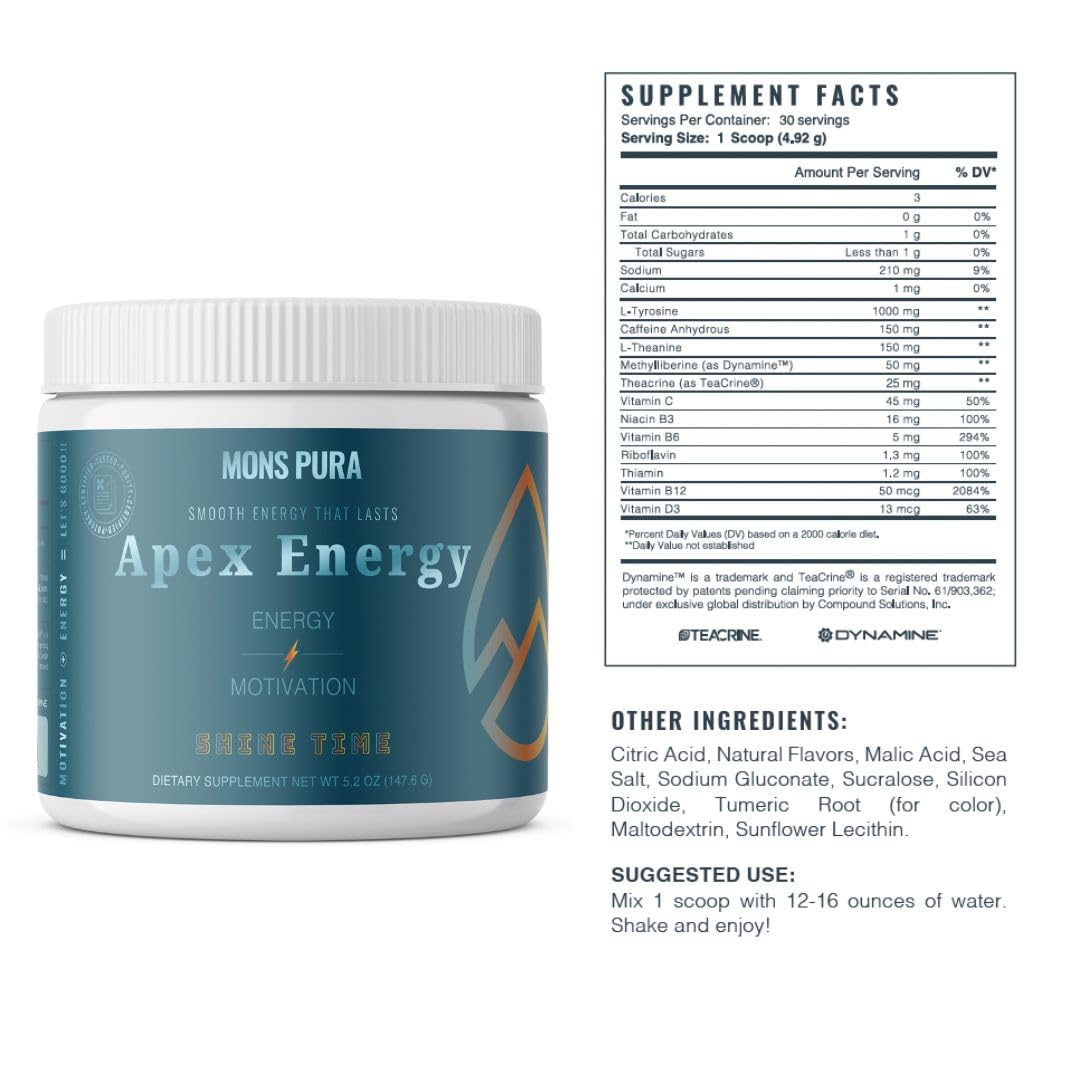 Mons Pura Apex Energy Shine Time Drink Powder Pineapple Mango & Vanilla Fusion 5.2 oz
