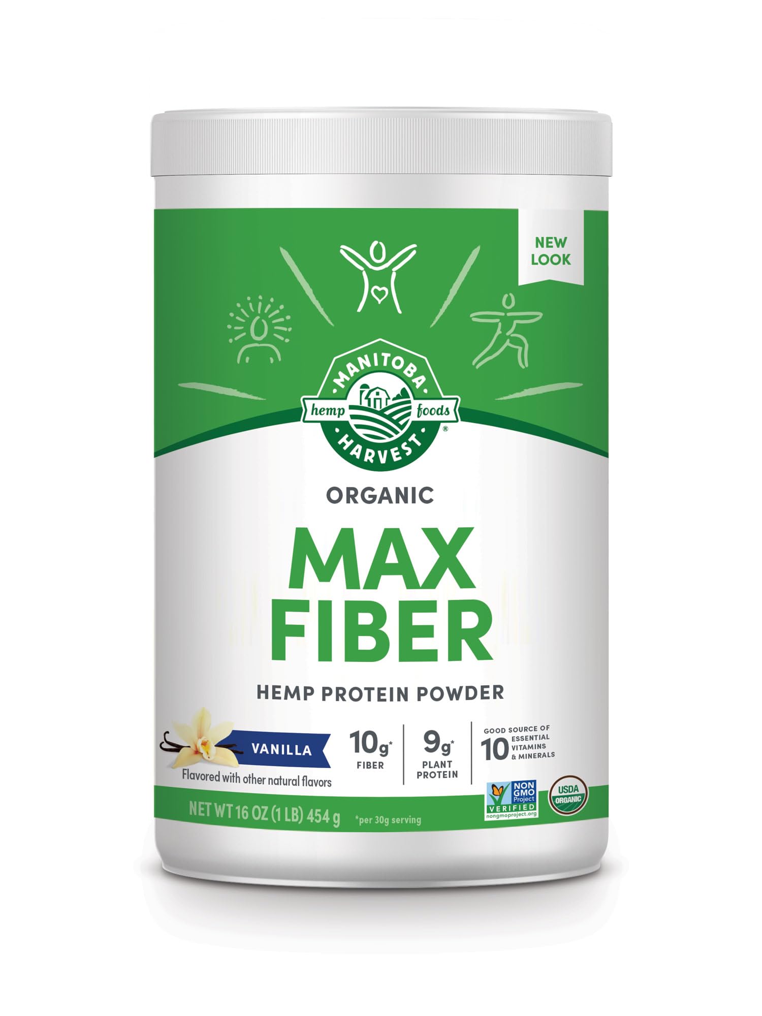 Manitoba Harvest Hemp Yeah Organic Max Fiber Protein Powder, Vanilla, 16 oz