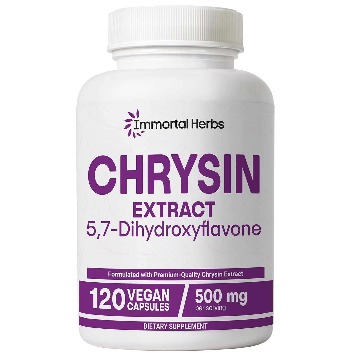 Immortal Herbs Chrysin Supplement 500mg Capsule, 120 Count
