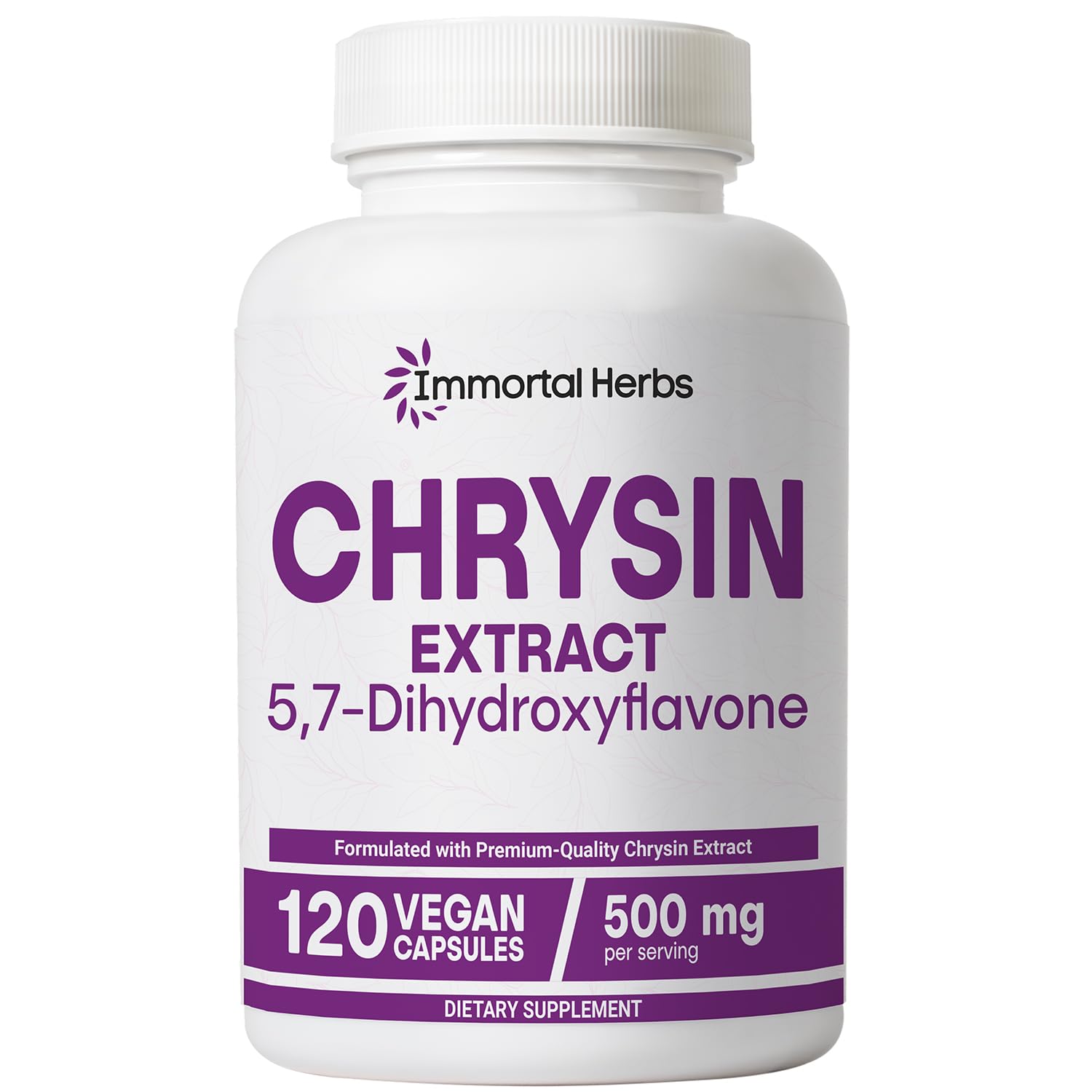 Immortal Herbs Chrysin Supplement 500mg Capsule, 120 Count