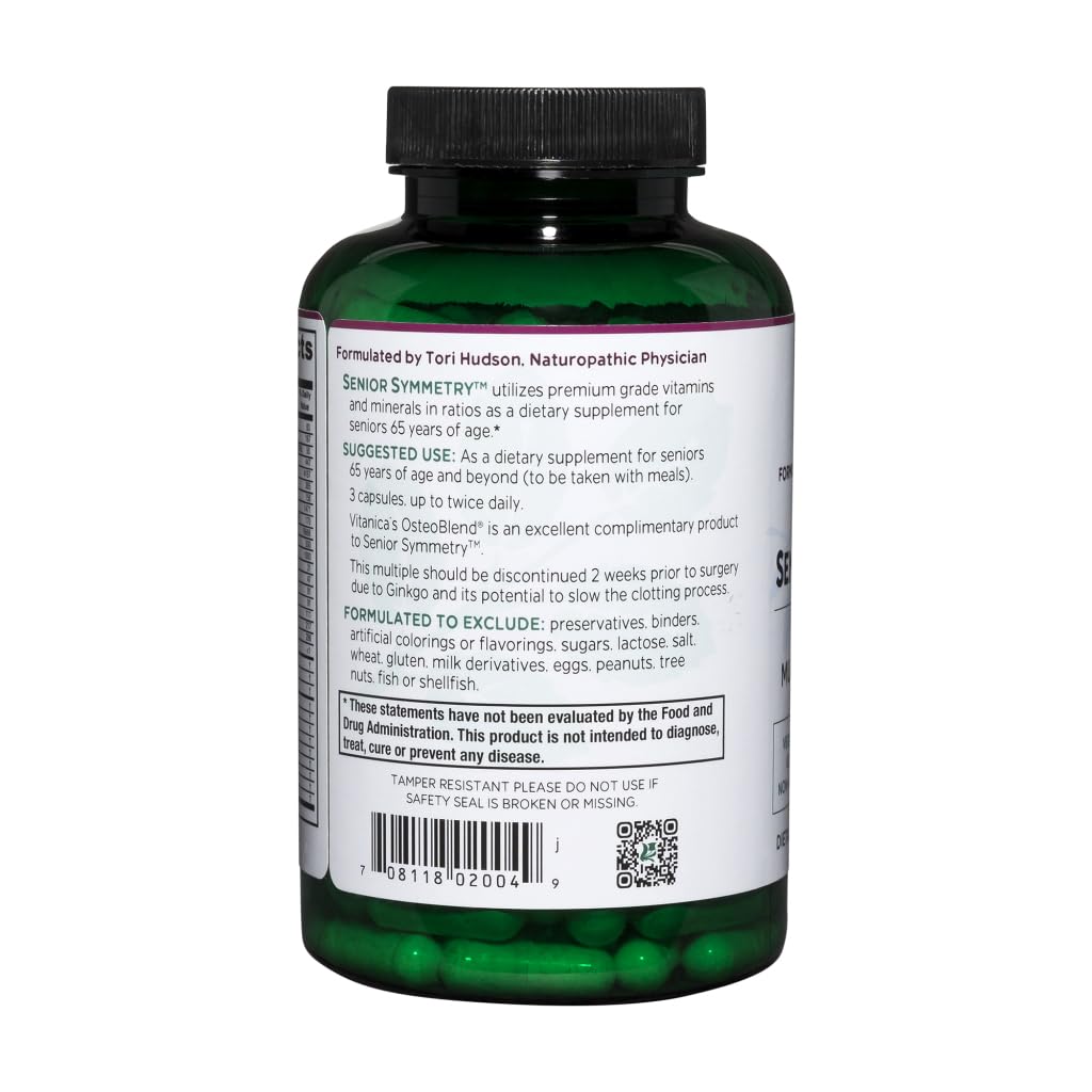 Vitanica Senior Symmetry 65 Years and Up Multivitamins and Minerals, Vegan, 180 Capsules