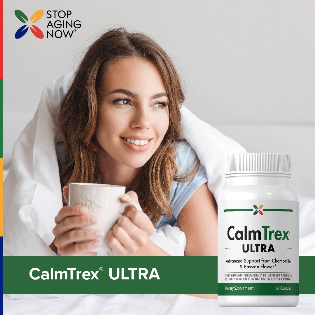 Stop Aging Now Stress Support Supplement CalmTrex with Chamomile and Passion Flower, 60 Capsules
