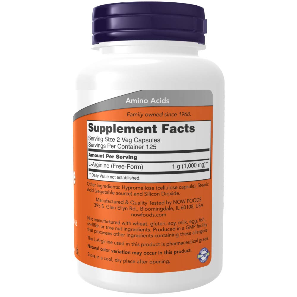 NOW Foods L-Arginine 500 mg Capsule, 1 Count