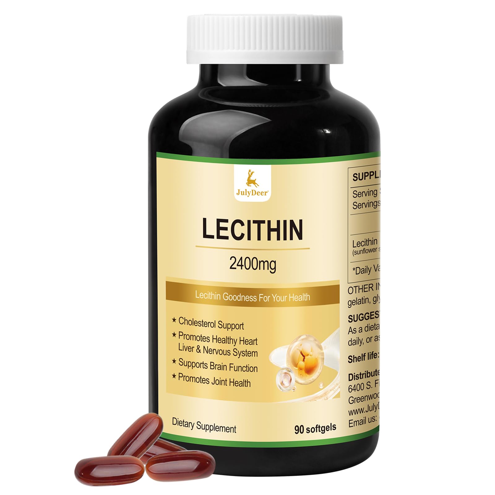 JulyDeer Sunflower Lecithin 2400mg 90 Softgels