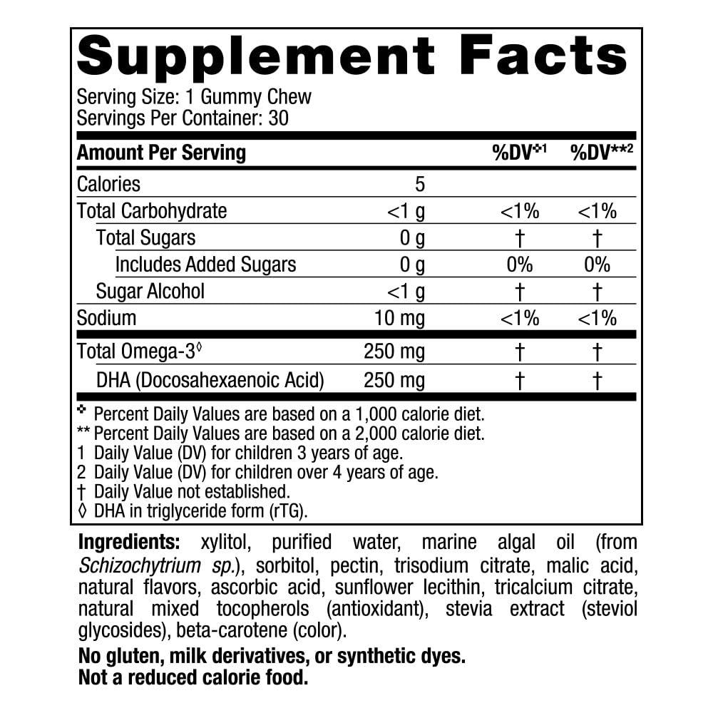 Nordic Naturals Zero Sugar Children’s DHA Vegetarian Gummy Chews - Passion Fruit Lemon Flavor, 30 Gummies
