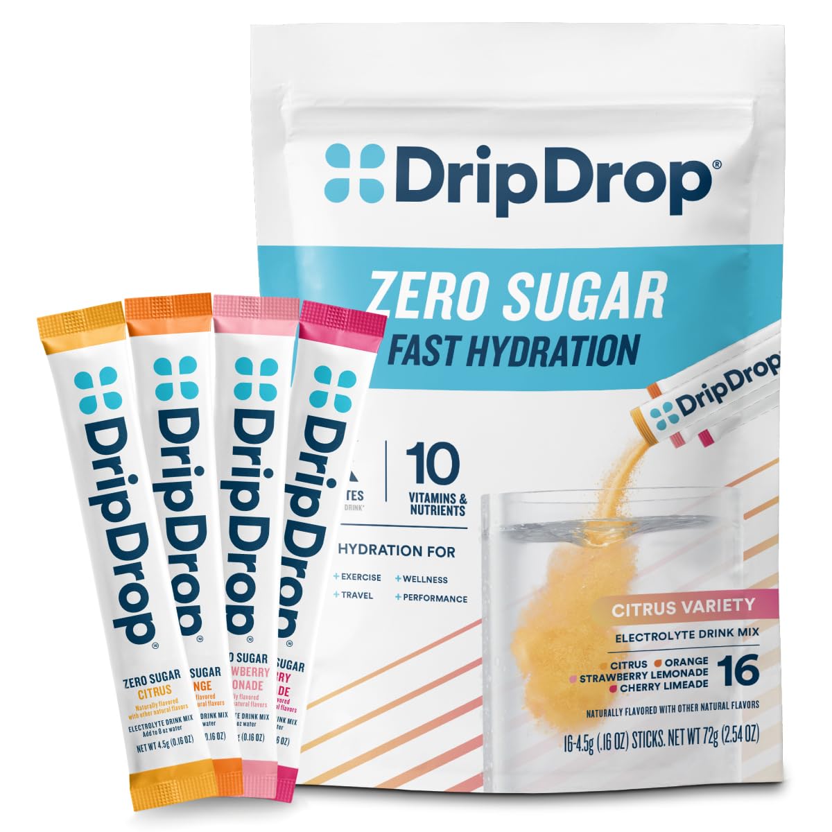 DripDrop Hydration Sugar Free Electrolyte Packets Variety Pack Powder 16 Count