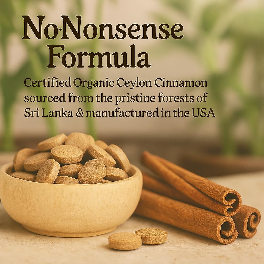 Me First Living MFL Ceylon Cinnamon 1000mg, 100% Certified Organic Ceylon Cinnamon, Non-GMO, True Cinnamon, Metabolism Support, Antioxidant, 60 Tablets