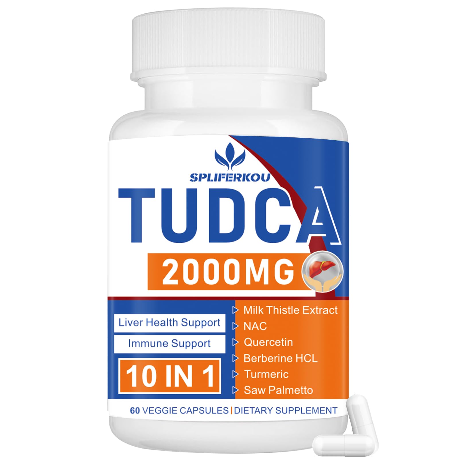Spliferkou 2000mg Tudca Liver Support Supplement Capsule, 60 Capsules