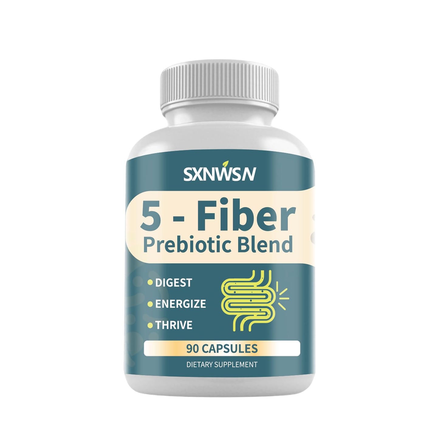 SXNWSN Fiber Supplement 5-Fiber (Soluble & Insoluble) Prebiotic Formula Capsule 90 Count