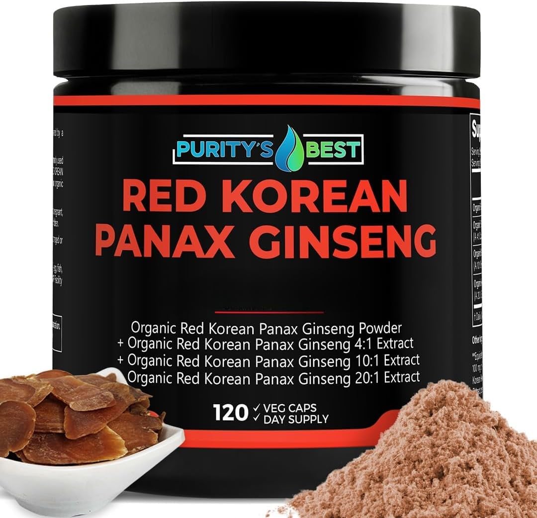 Purity`s Best Red Korean Panax Ginseng – 5% Ginsenosides – Herbal Supplement – 120 Veggie Capsules