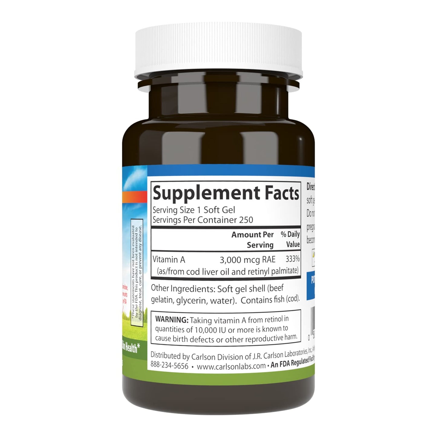 Carlson Vitamin A 10000 IU (3000 mcg RAE) Vision Health Softgels, 250
