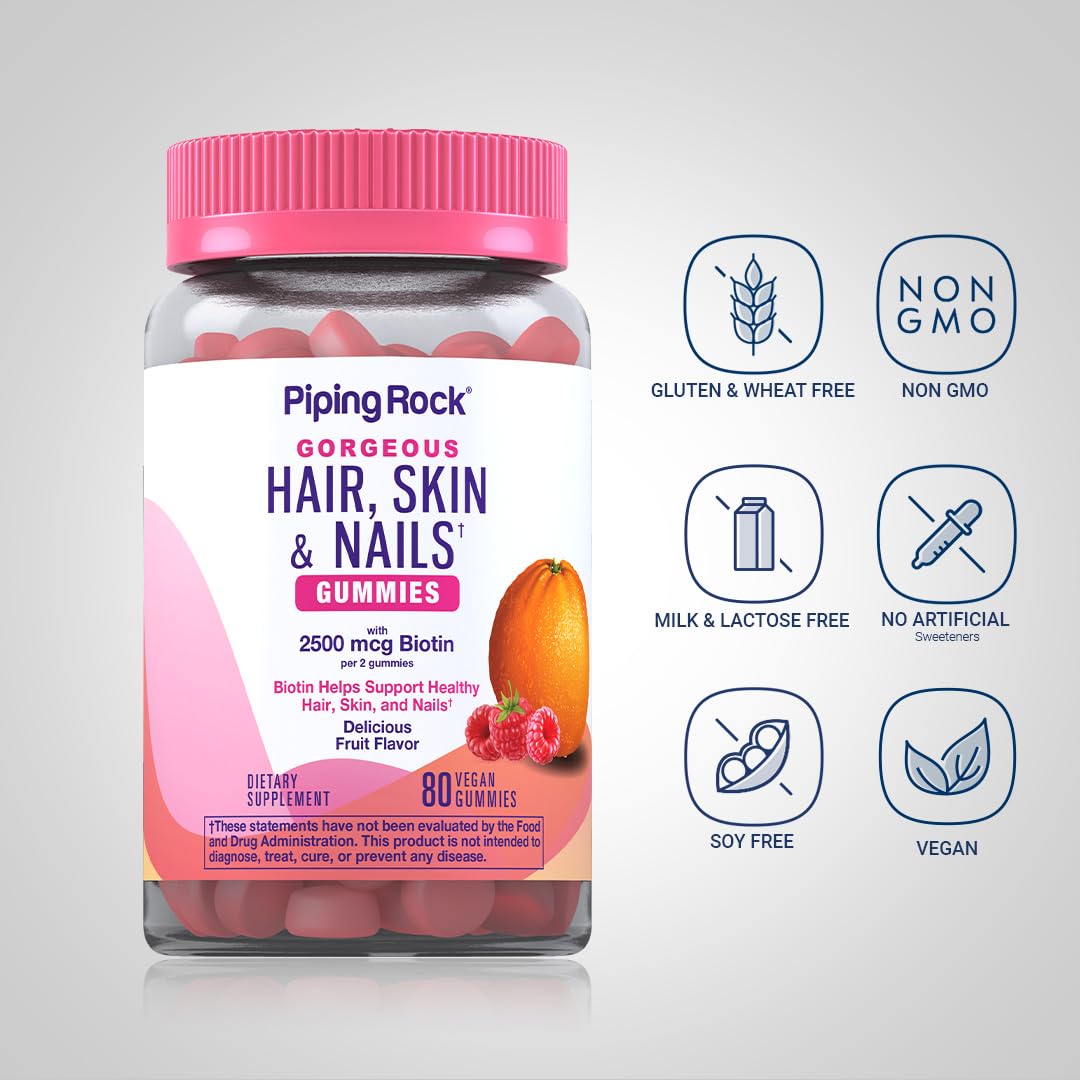 Piping Rock Hair Skin and Nails Vitamins Gummies 80 Count
