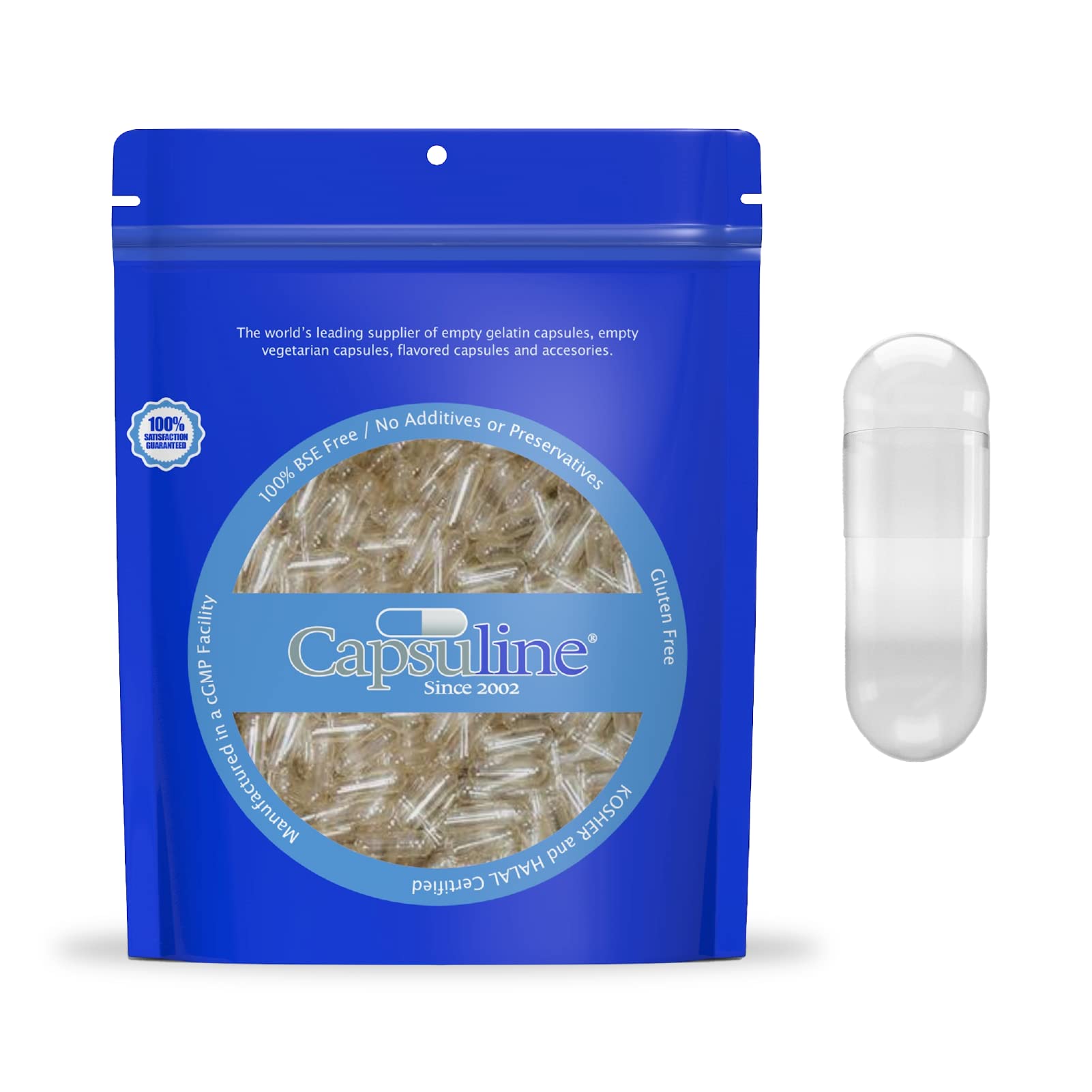 Capsuline Separated Size 0 Clear Vegetarian Empty Capsules, 10000 Count