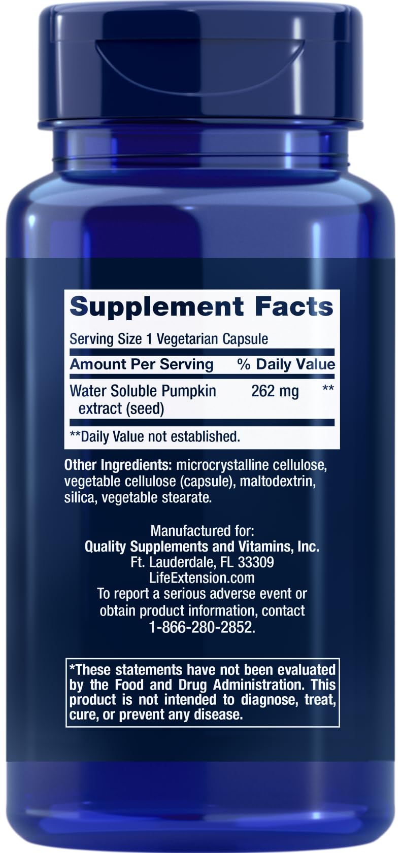 Life Extension Water-Soluble Pumpkin Seed Extract 120 Capsules