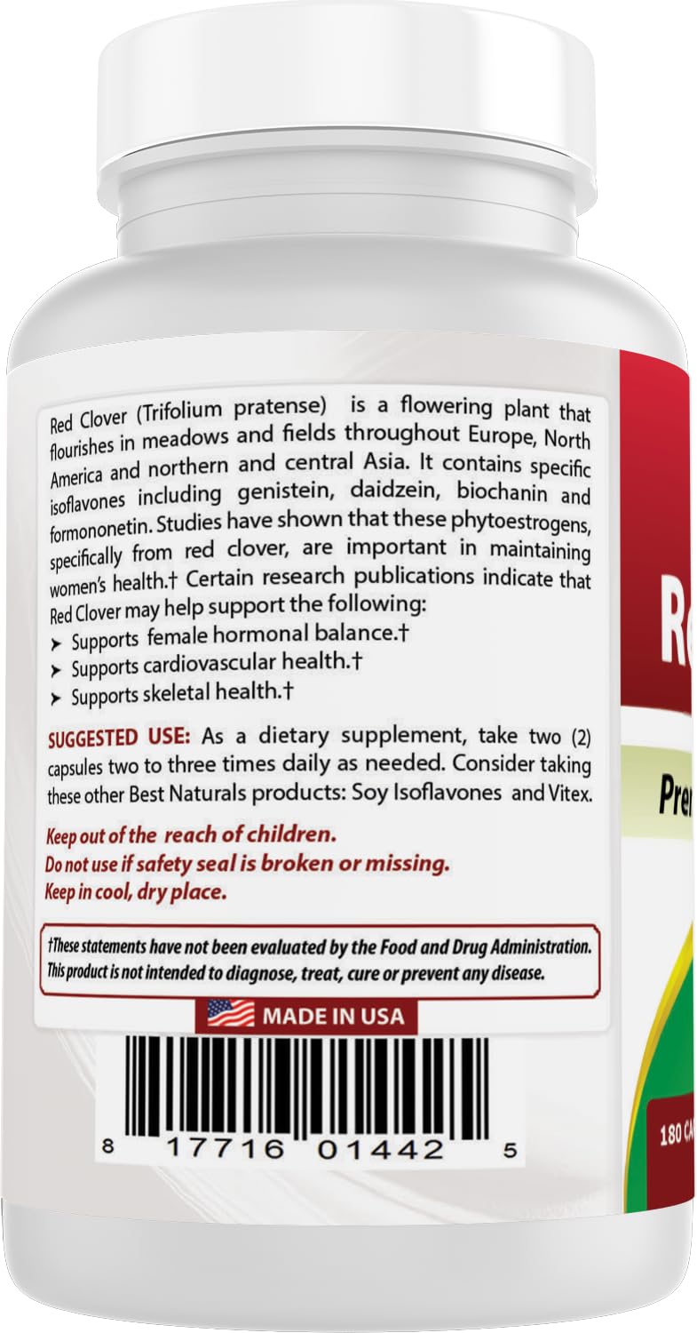 Best Naturals Red Clover 430 mg Capsules, 180 Count