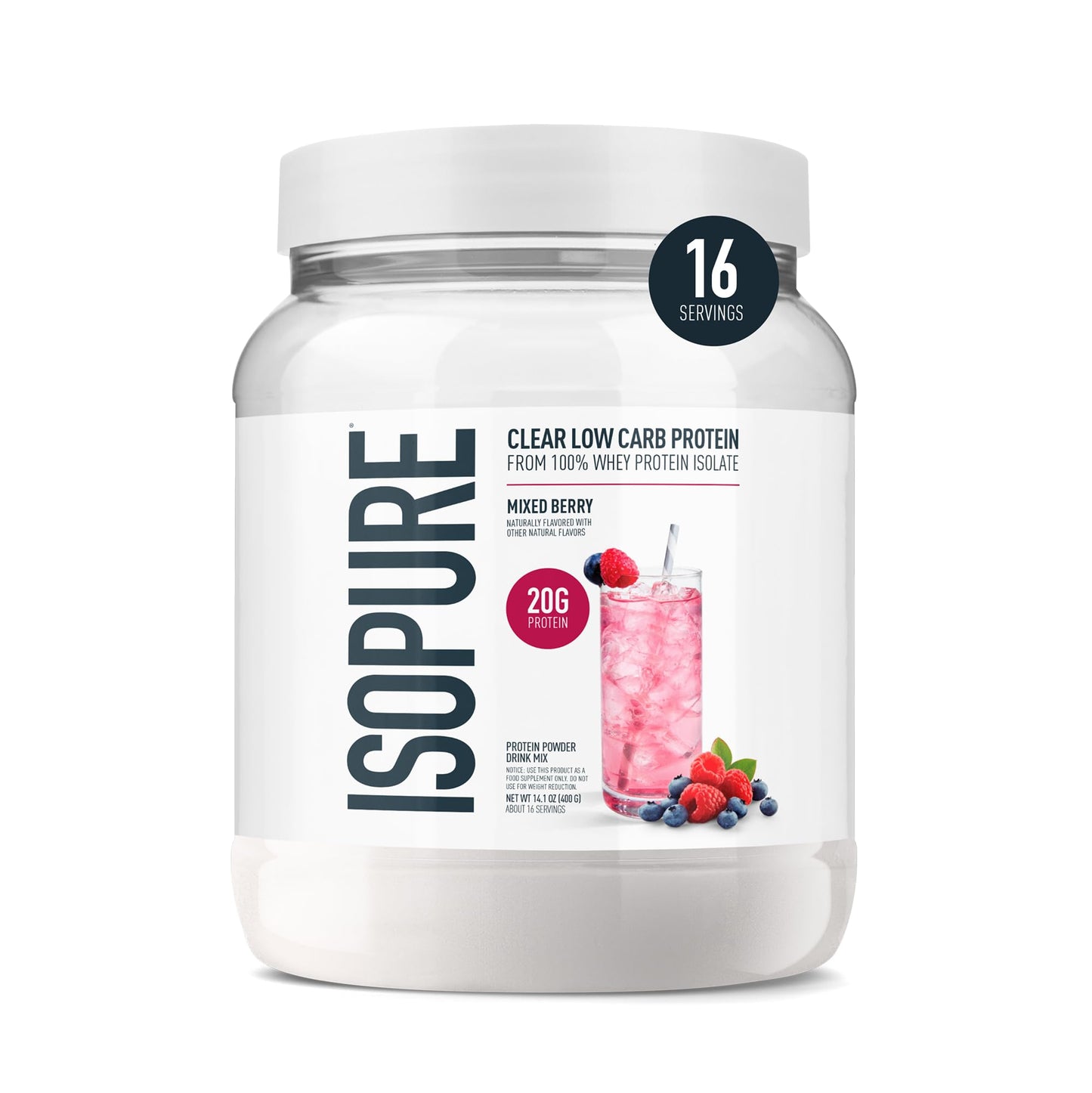 Isopure Clear Whey Isolate Protein Powder, 14.1 Oz, 16 Servings