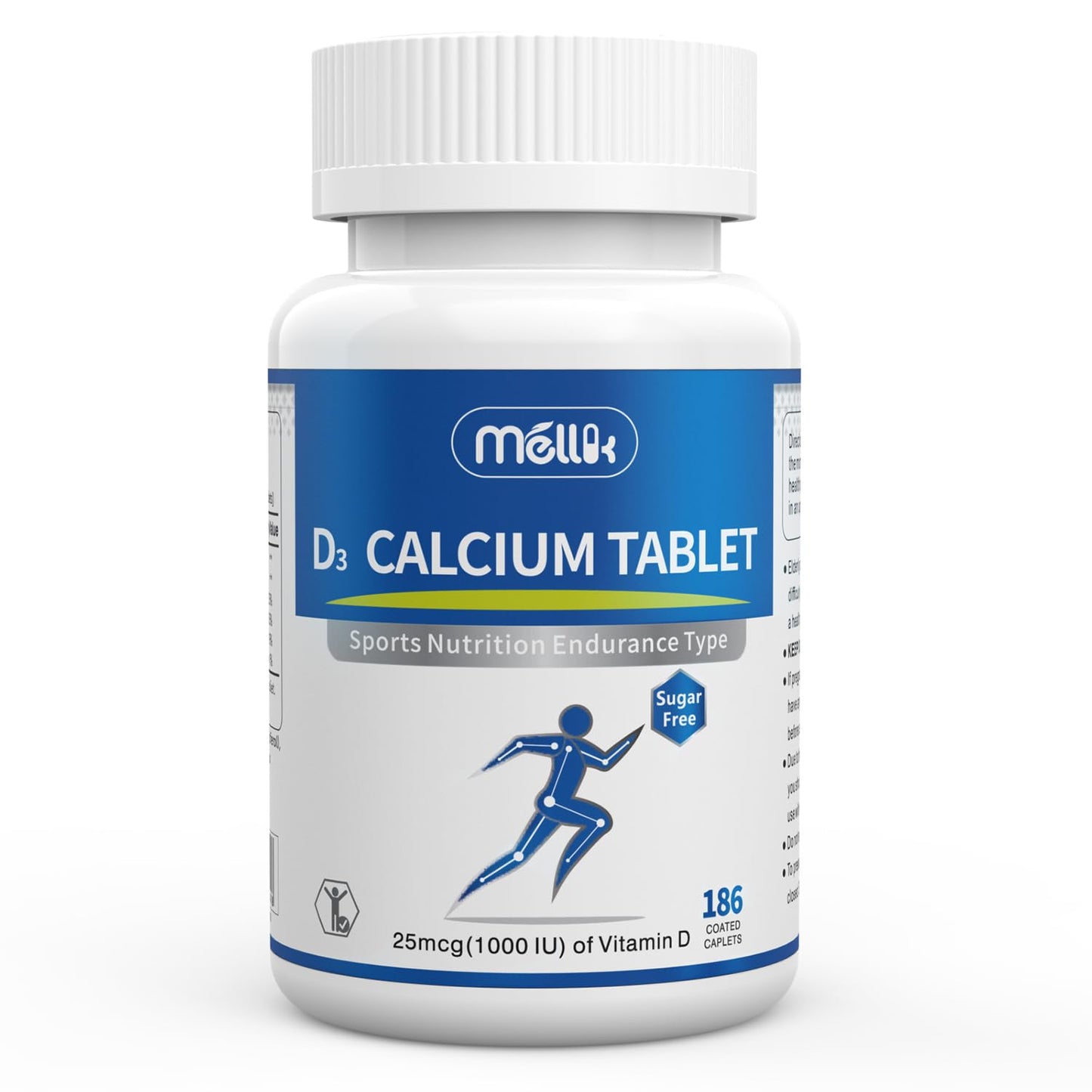 Mellk Calcium-Supplement Vitamin-D3 1200-mg Magnesium-Mini Tablets 186