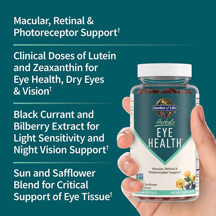 Garden of Life Herbals Eye Health Softgels with Lutein, Zeaxanthin & Black Currant, Sunflower & Safflower Oil, 30-count