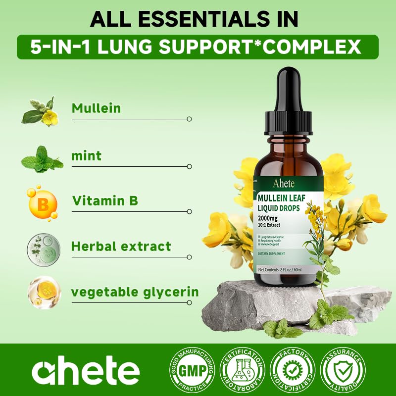 Ahete Natural Mullein Drops - Herbal Throat Relief & Respiratory Support Gummy 60