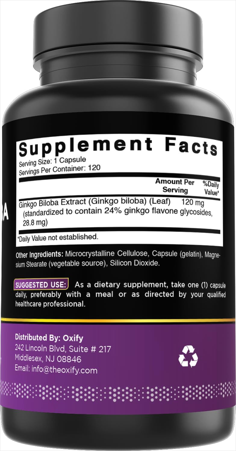 Oxify Ginkgo Biloba 120 mg Capsules, 120 Count