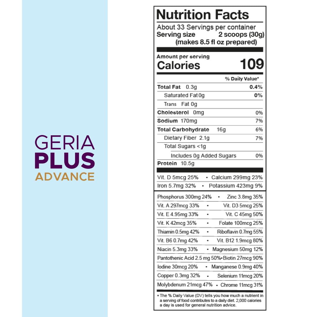 Geriaplus Advance Immune-Active High Protein Daily Nutritional Supplement Powder with HMB, Gluten Free, 2.2 lb