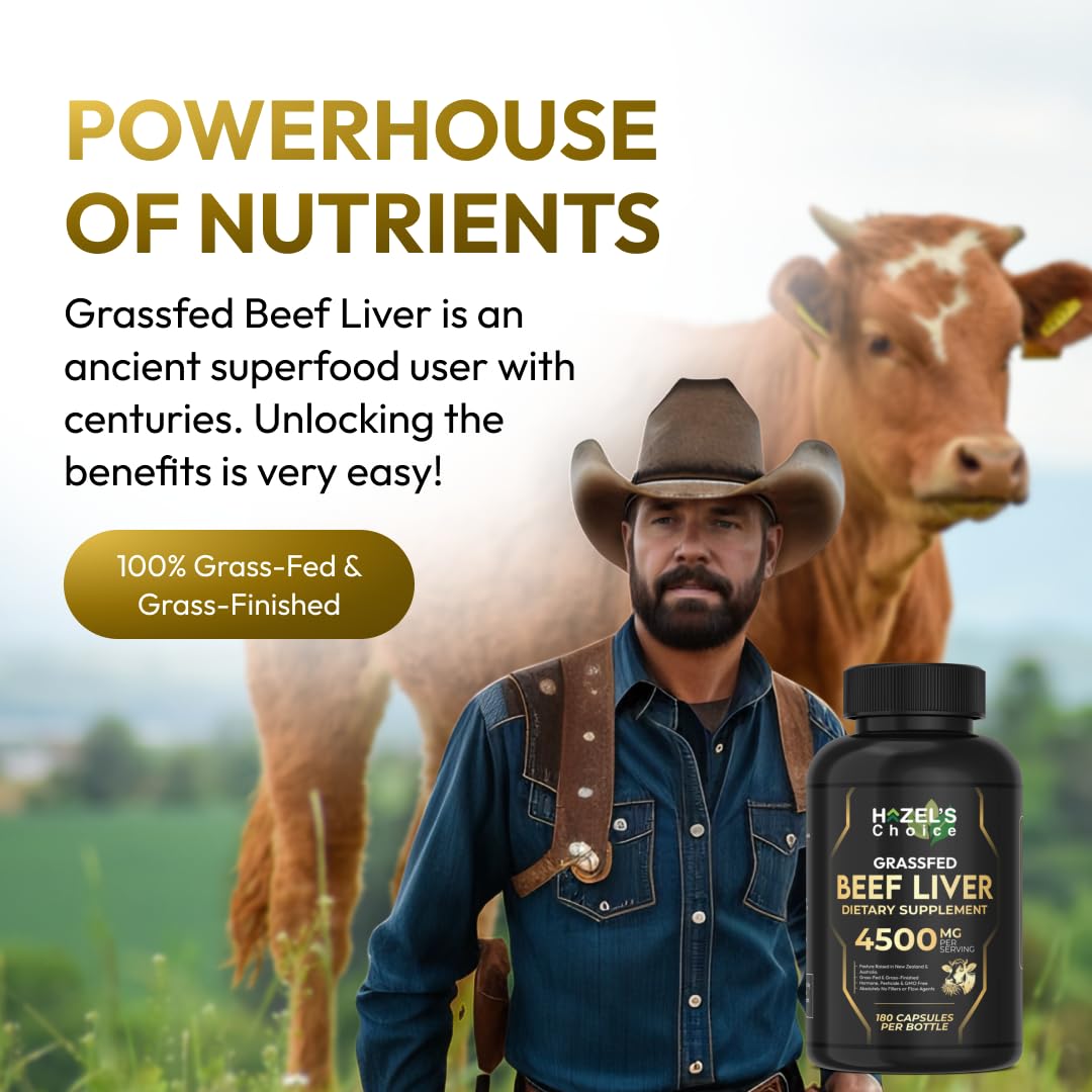 HAZEL'S Choice Grassfed Beef Liver Supplement 4500mg, 180 Capsules