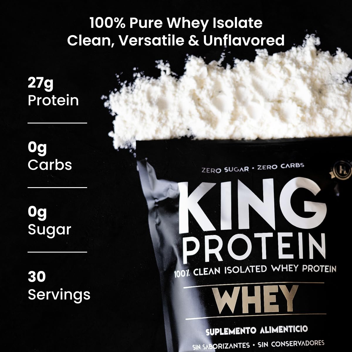 KING Protein Clean Whey Isolate Protein Powder Unflavored 1.98 Pound 30 Servings