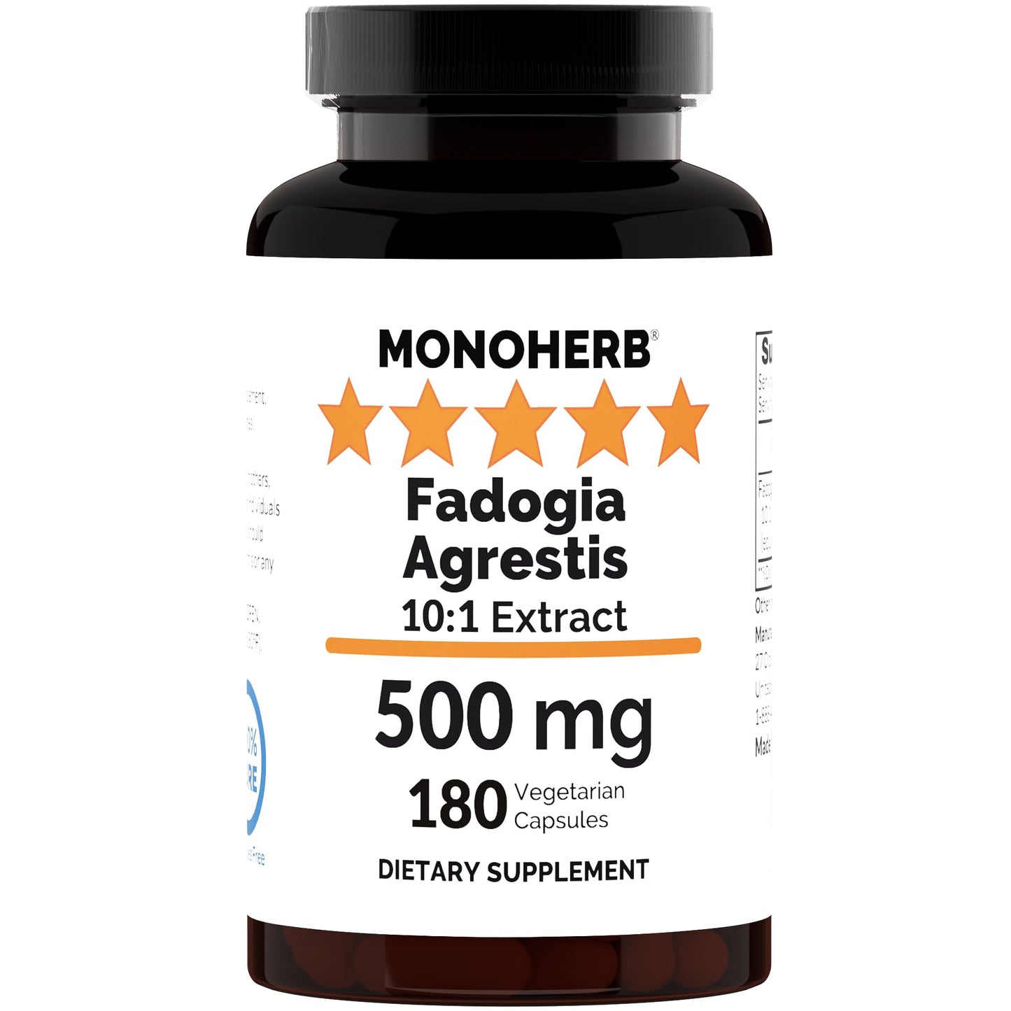 MONOHERB Fadogia Agrestis 10:1 Extract 500 mg per Capsule, 180 Capsules