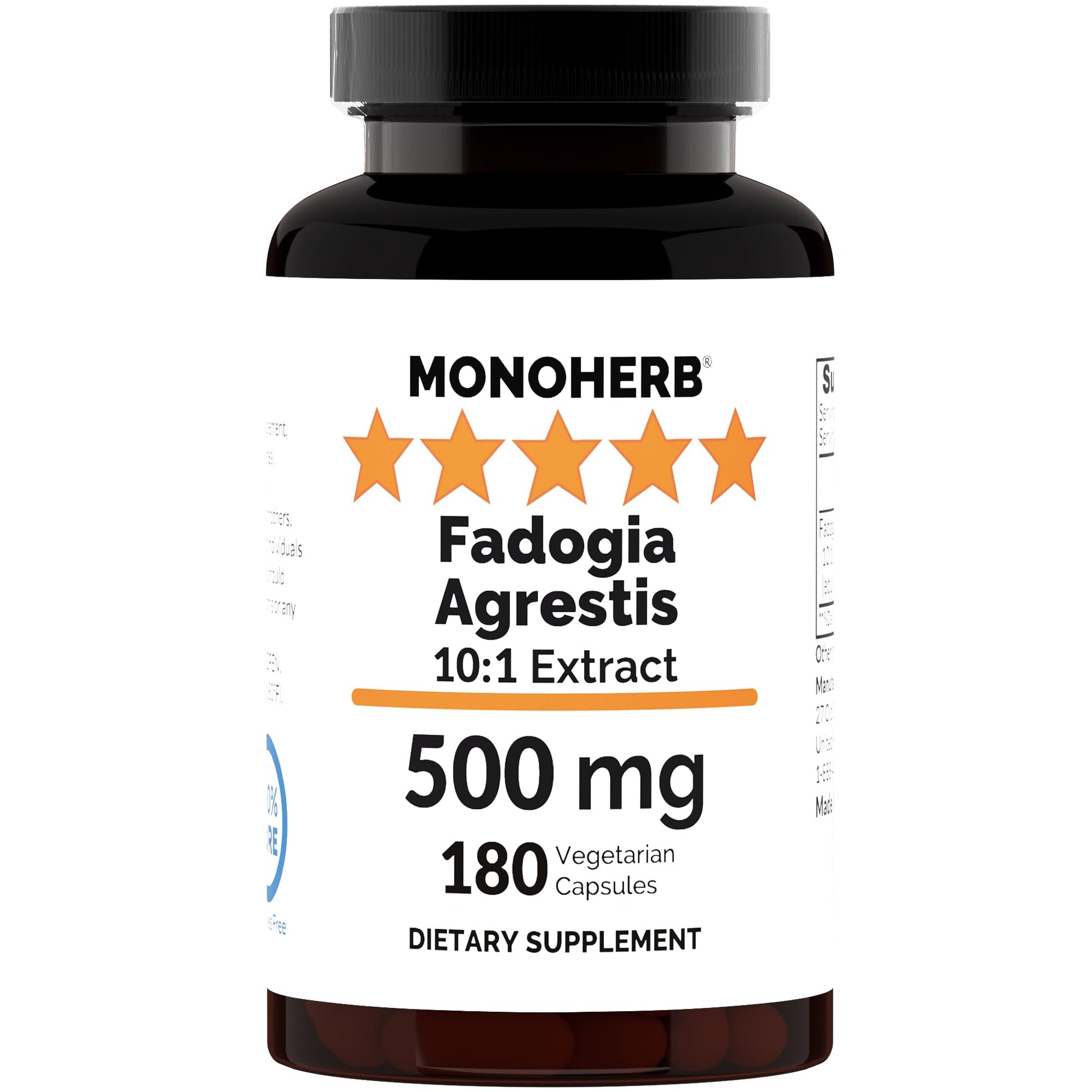 MONOHERB Fadogia Agrestis 10:1 Extract 500 mg per Capsule, 180 Capsules