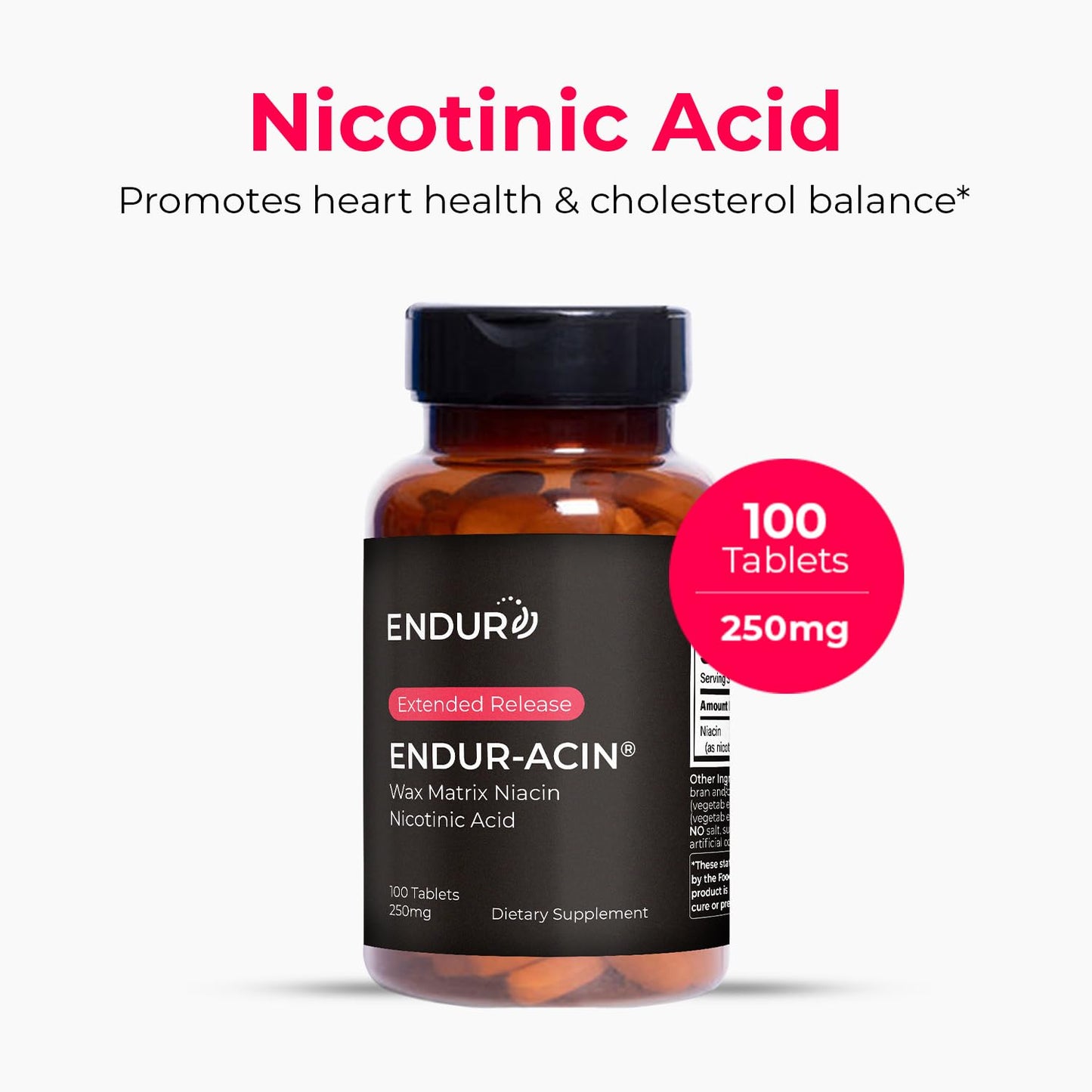 Endurance Products ENDUR-ACIN Extended Release Niacin 250mg Nicotinic Acid Tablet 200 Count