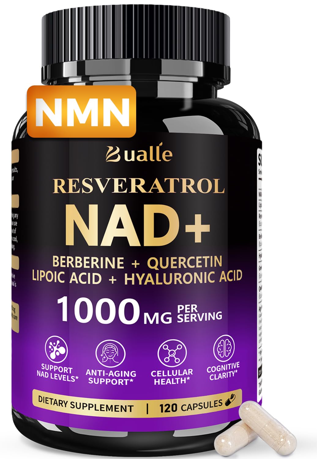 Bermellon Liposomal NAD Resveratrol Supplement Capsule, 120 Count