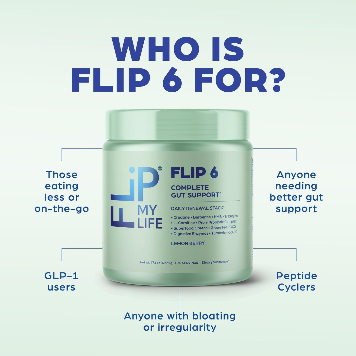 Flip My Life FLIP 6 Gut Health Powder – Complete Gut Support, 30 Servings