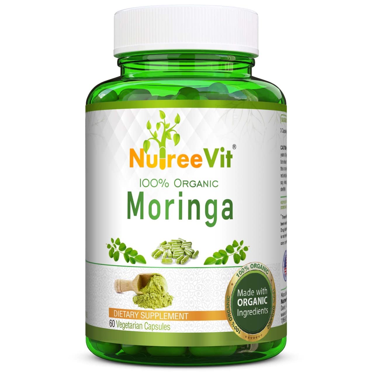 NutreeVit Organic Moringa Powder Capsule 1 Count