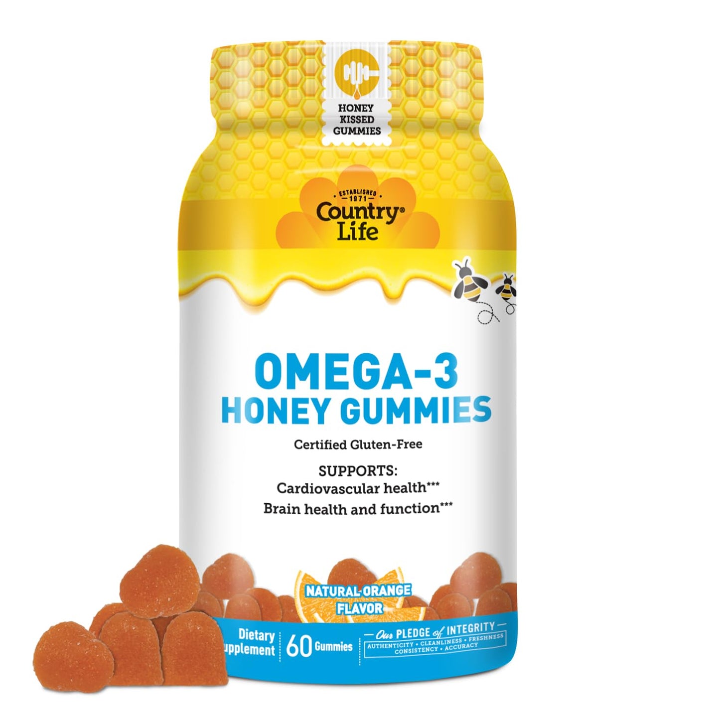 Country Life Omega-3 Honey Gummies Gummy, 60 Gummies