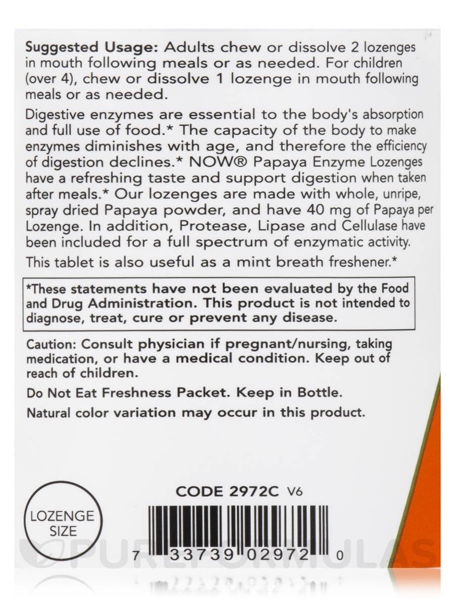 NOW Foods Papaya Enzymes Chewable 360 Lozenges