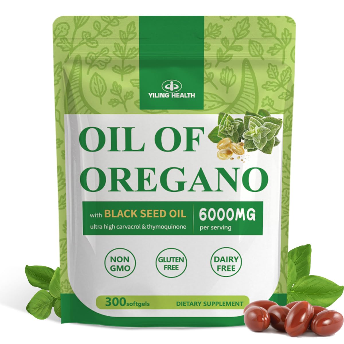 YiLing Oil of Oregano with Black Seed Oil & Echinacea 3 in 1 Oregano Supplement Gummies for Immune Health, Non-GMO, 300 Gummies